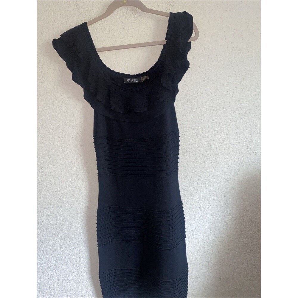 Guess dress Off Shoulder Formal Career Black Midi 8 sexy Stretch 90s vintage